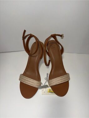 a new day Brown Ankle-Strap Sandals with Beige Woven Toe Band